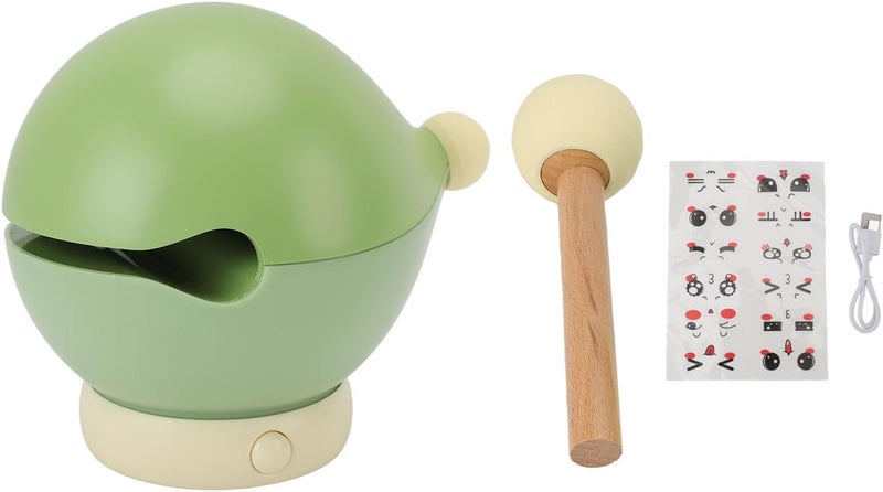 Wooden Fish Night Light, Rechargeable Cordless Bedside Lamp, Blue with 3 Level Brightness and Cute Stickers - Dimmable Soft Warm Illumination, Portable Wireless Use (Green) - Image 1