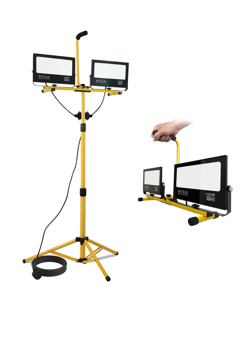 بويكيم Boykim 20000lumen ضوء العمل ، 200W أدى ضوء العمل المزدوج الرأس ، مع ترايبود متداخلة و 5M السلطة الحبل ، IP66 للماء في الهواء الطلق بناء موقع إضاءة المرآب - Image 1