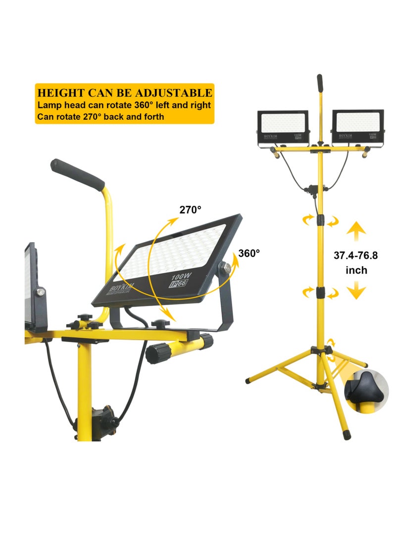 بويكيم Boykim 20000lumen ضوء العمل ، 200W أدى ضوء العمل المزدوج الرأس ، مع ترايبود متداخلة و 5M السلطة الحبل ، IP66 للماء في الهواء الطلق بناء موقع إضاءة المرآب - Image 2