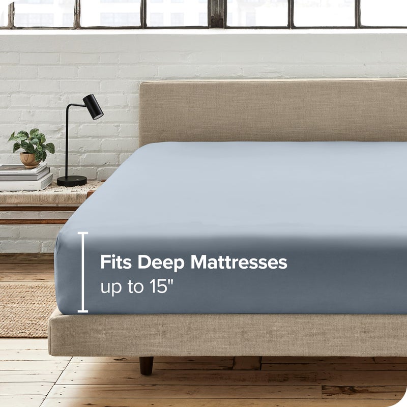 Bare Home Bare Home 100% Organic Cotton Twin Bottom Sheet - Crisp Percale Weave - Lightweight & Breathable - Deep Pocket Fitted Sheet (Twin  Dusty Blue)  - Image 3