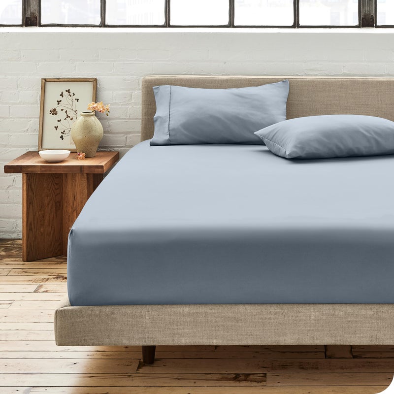 Bare Home Bare Home 100% Organic Cotton Twin Bottom Sheet - Crisp Percale Weave - Lightweight & Breathable - Deep Pocket Fitted Sheet (Twin  Dusty Blue)  - Image 1