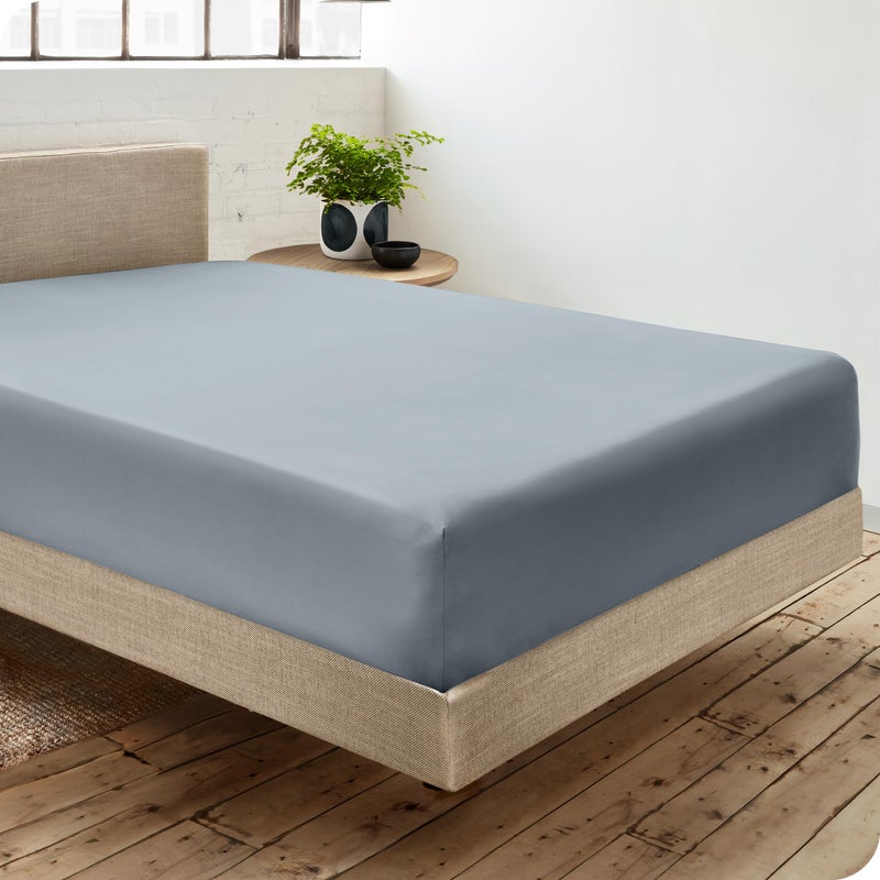 Bare Home Bare Home 100% Organic Cotton Twin Bottom Sheet - Crisp Percale Weave - Lightweight & Breathable - Deep Pocket Fitted Sheet (Twin  Dusty Blue)  - Image 2