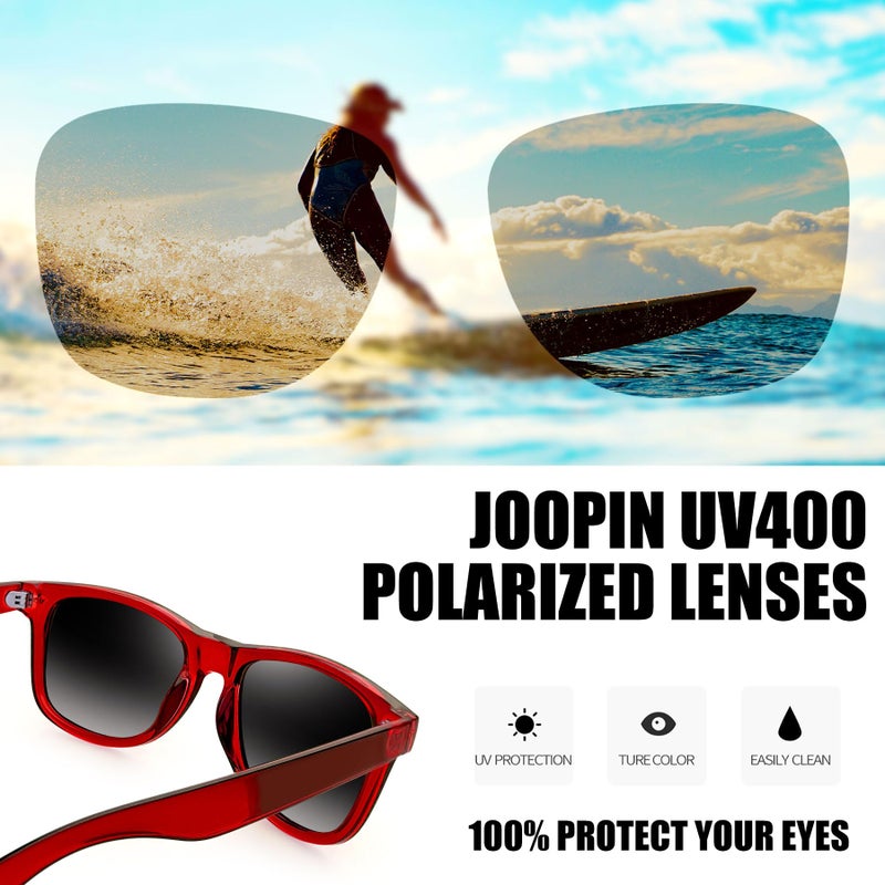 Joopin Oversized Square Sunglasses Polarized UV400 Protection Sun Glasses Trendy Shades for Women Men Beach Sunnies (Transparent Red Black) - Image 3