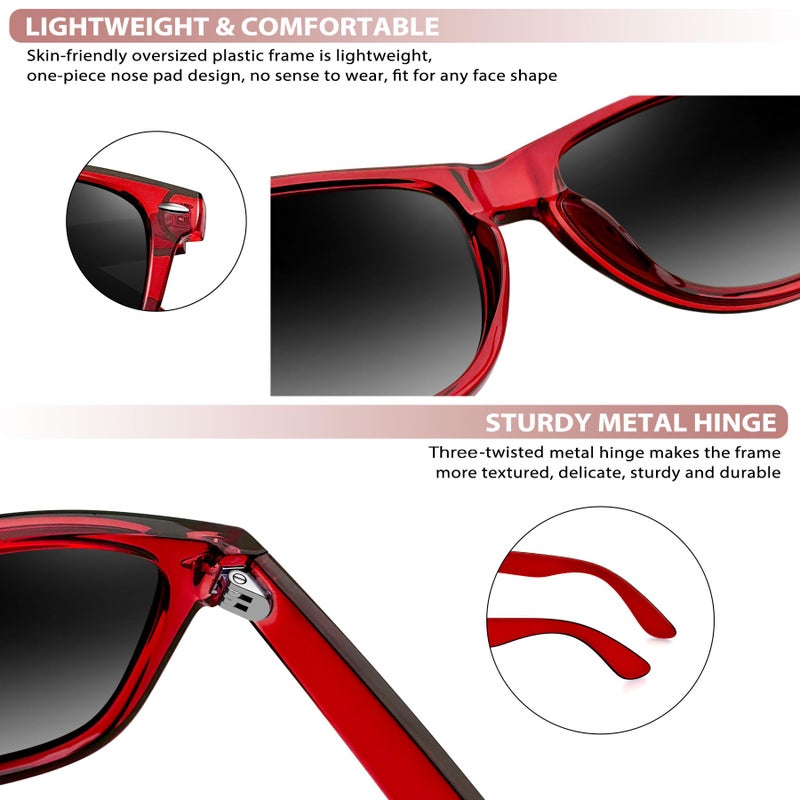 Joopin Oversized Square Sunglasses Polarized UV400 Protection Sun Glasses Trendy Shades for Women Men Beach Sunnies (Transparent Red Black) - Image 5