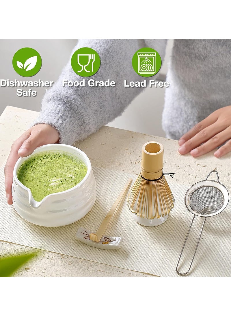 TDAO Matcha Whisk Set, 4 Pieces Matcha Tea Set includes Matcha Bowa with Spout, Bamboo Whisk, Matcha Scoop and Whisk Holder, 4 Packs Pure White Matcha Kit for Matcha Lover - Image 5