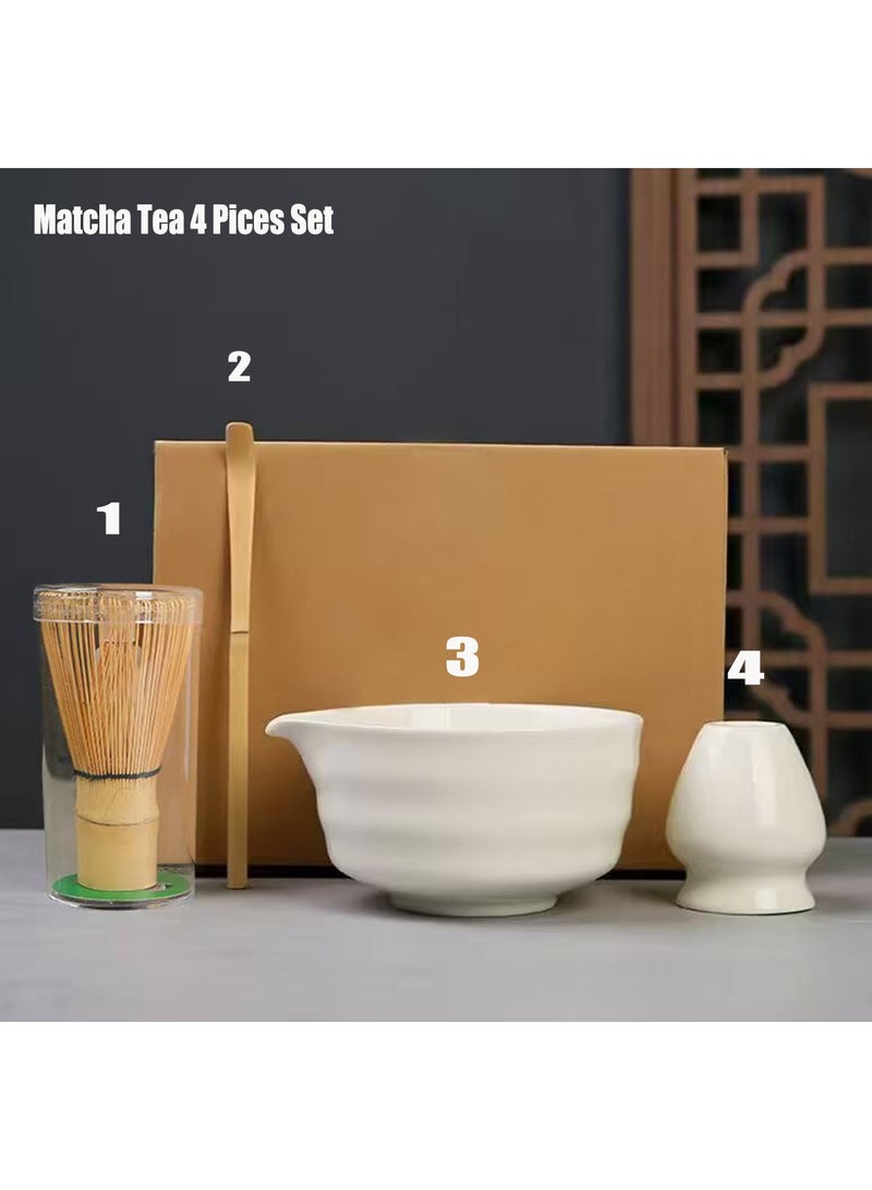 TDAO Matcha Whisk Set, 4 Pieces Matcha Tea Set includes Matcha Bowa with Spout, Bamboo Whisk, Matcha Scoop and Whisk Holder, 4 Packs Pure White Matcha Kit for Matcha Lover - Image 1