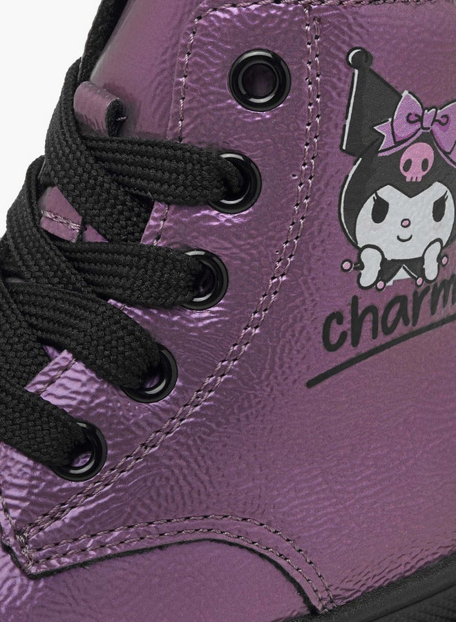 Hello Kitty Kuromi Print Ankle Boots with Lace-Up Closure - Image 4