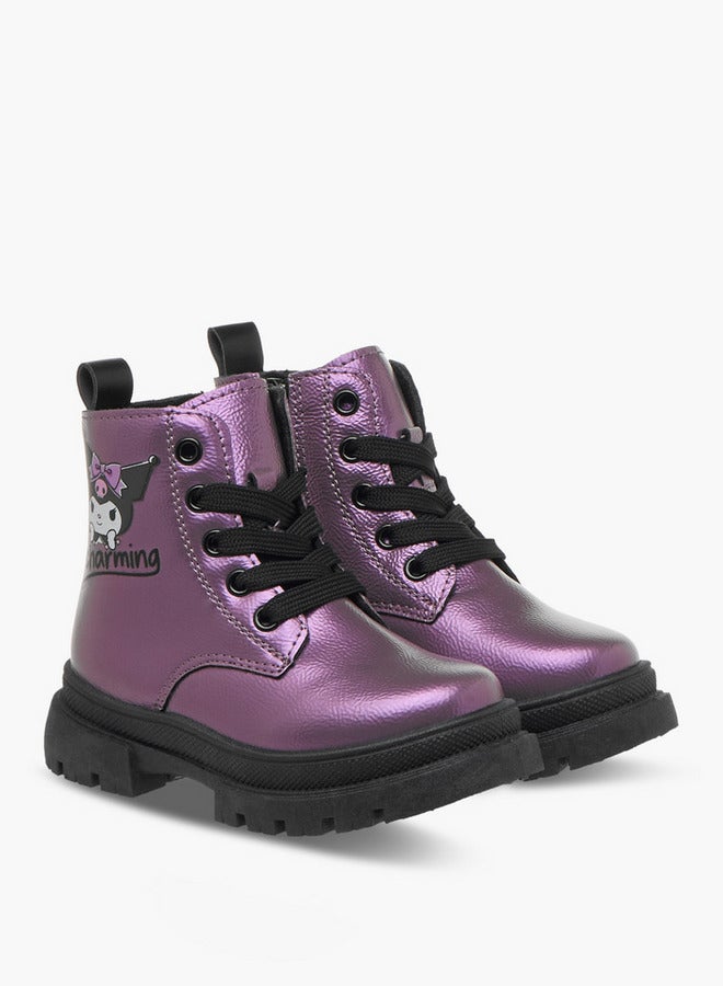 Hello Kitty Kuromi Print Ankle Boots with Lace-Up Closure - Image 1