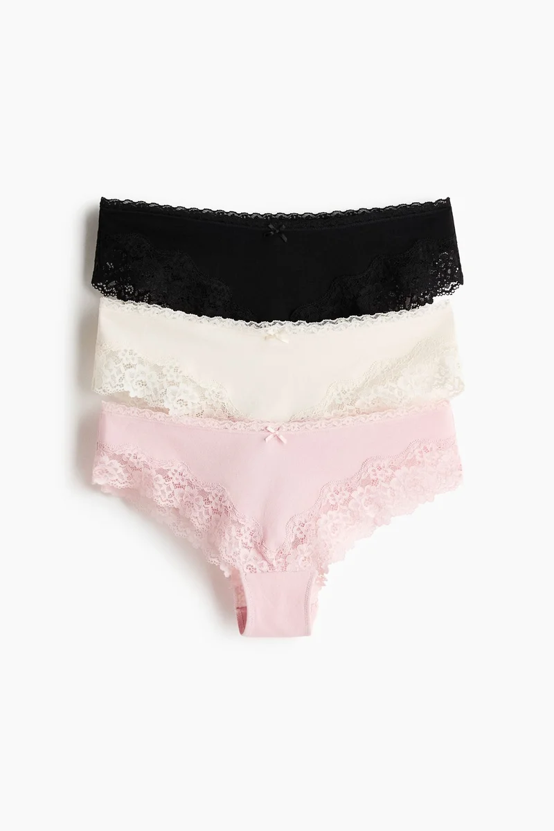 اتش اند ام سروال هيبستر من القطن والدانتيل - عبوة من 3 قطع