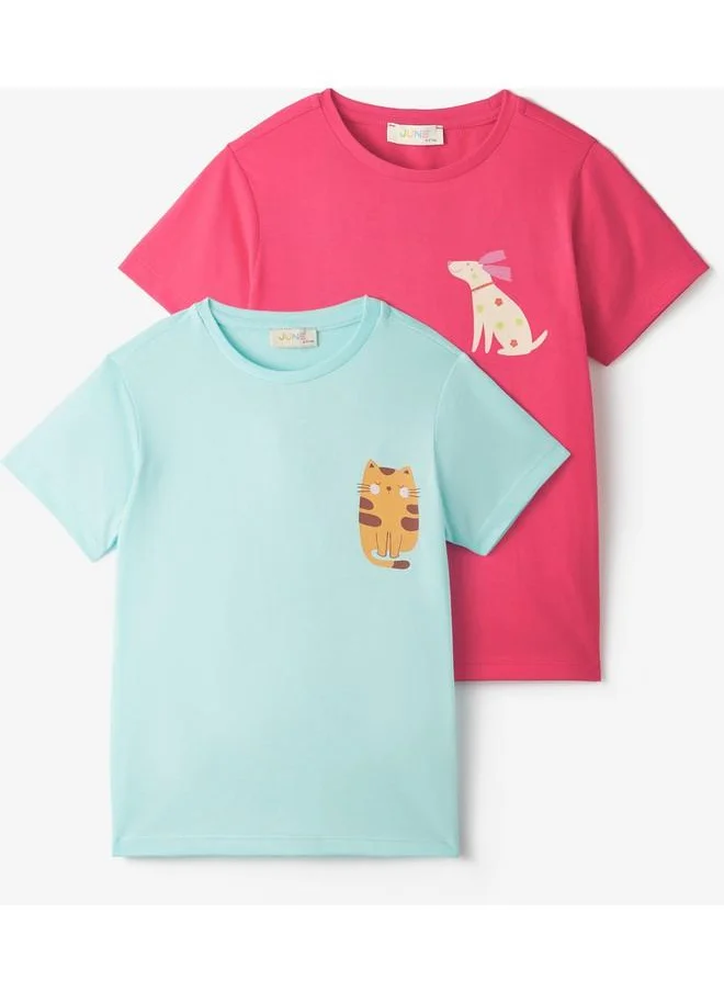 JUNE June Girl Short Sleeve 2-Pack Printed Tshirt Fuchsia - Mint