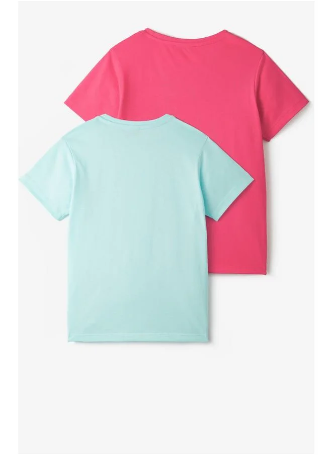 جون June Girl Short Sleeve 2-Pack Printed Tshirt Fuchsia - Mint