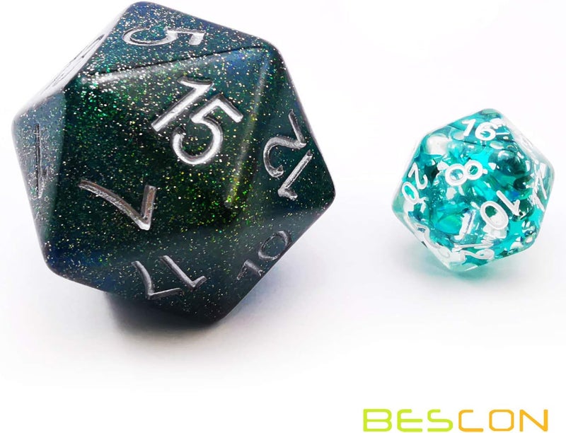 Bescon Glitter Jumbo D20 38MM, Big Size 20 Sides Dice Glitter Turquoise Green, Big 20 Faces Cube 1.5 inch - Image 4