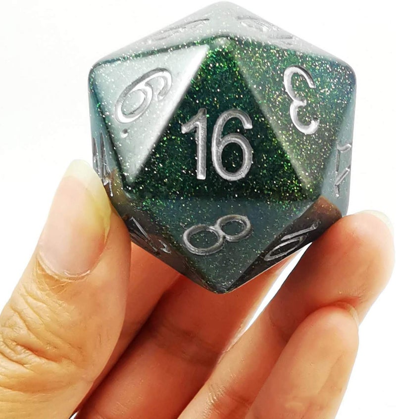 Bescon Glitter Jumbo D20 38MM, Big Size 20 Sides Dice Glitter Turquoise Green, Big 20 Faces Cube 1.5 inch - Image 1
