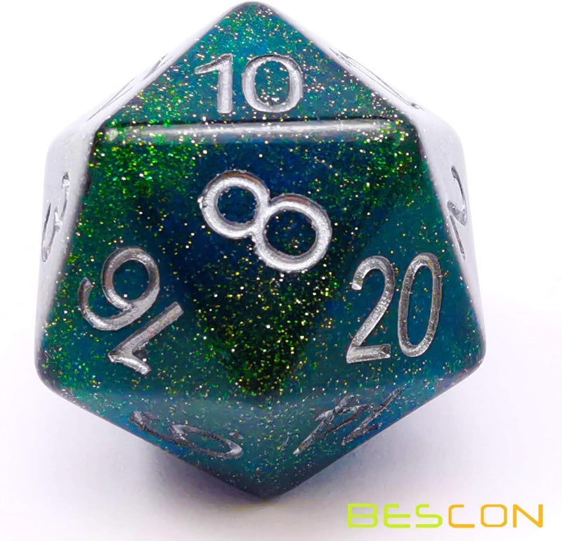 Bescon Glitter Jumbo D20 38MM, Big Size 20 Sides Dice Glitter Turquoise Green, Big 20 Faces Cube 1.5 inch - Image 2