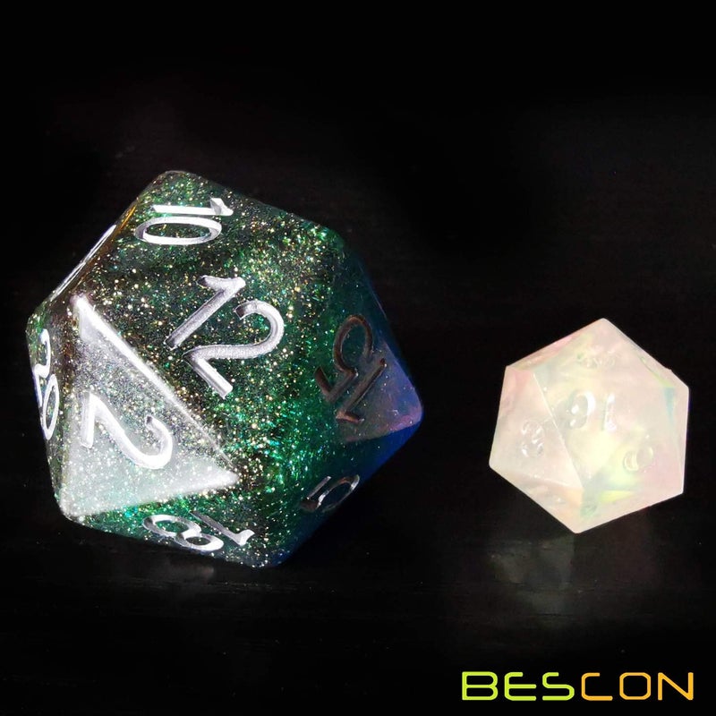 Bescon Glitter Jumbo D20 38MM, Big Size 20 Sides Dice Glitter Turquoise Green, Big 20 Faces Cube 1.5 inch - Image 3