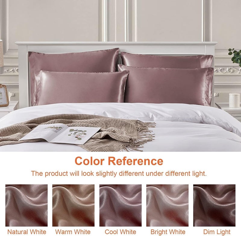 GO WELL Solid Satin Silk Pillow Covers Pack of 2 for Hair and Skin-with Satin Scrunchies |Satin Pillow coves for Hair and Skin|scrunchies for Women 3-Pieces|Silk Pillow case (RoseTaupe) 600TC - Image 4