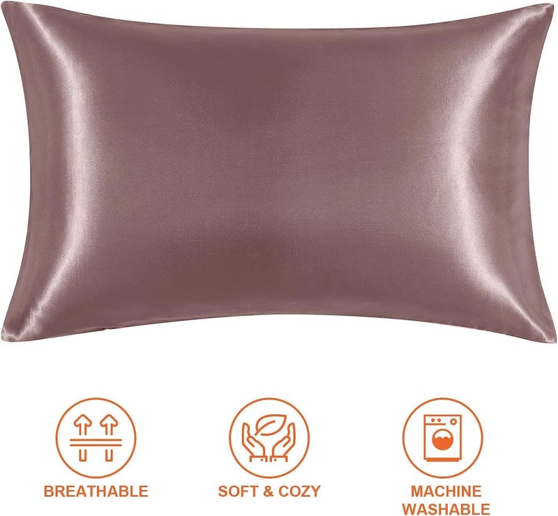 GO WELL Solid Satin Silk Pillow Covers Pack of 2 for Hair and Skin-with Satin Scrunchies |Satin Pillow coves for Hair and Skin|scrunchies for Women 3-Pieces|Silk Pillow case (RoseTaupe) 600TC - Image 3