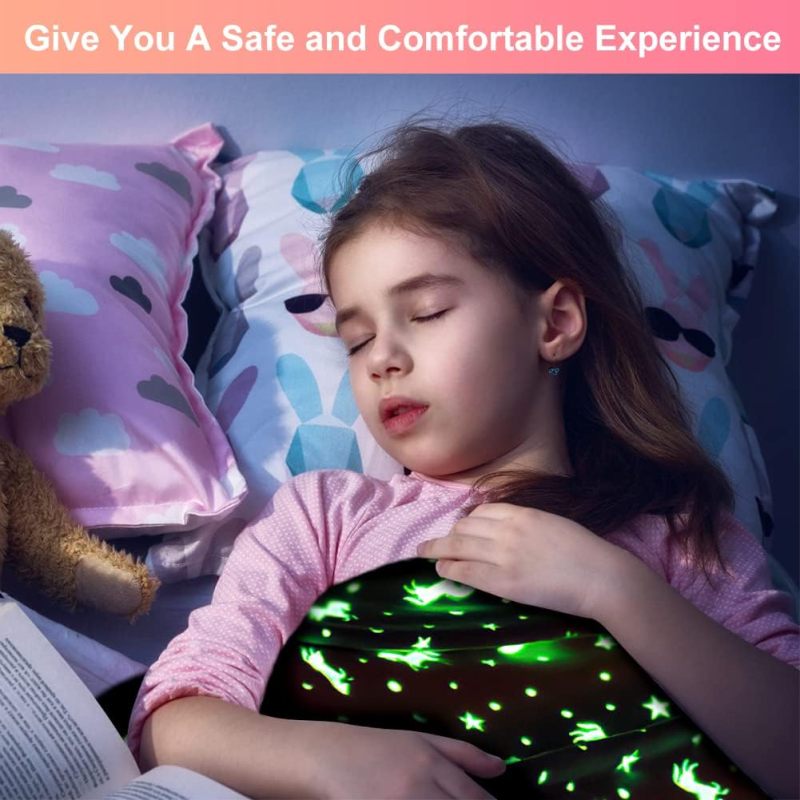 Glow In The Dark Blanket: Pink Cozy Soft Furry Throw Blanket - Star Kids Blanket for Kids Bedding, Gift For Kids - Image 2