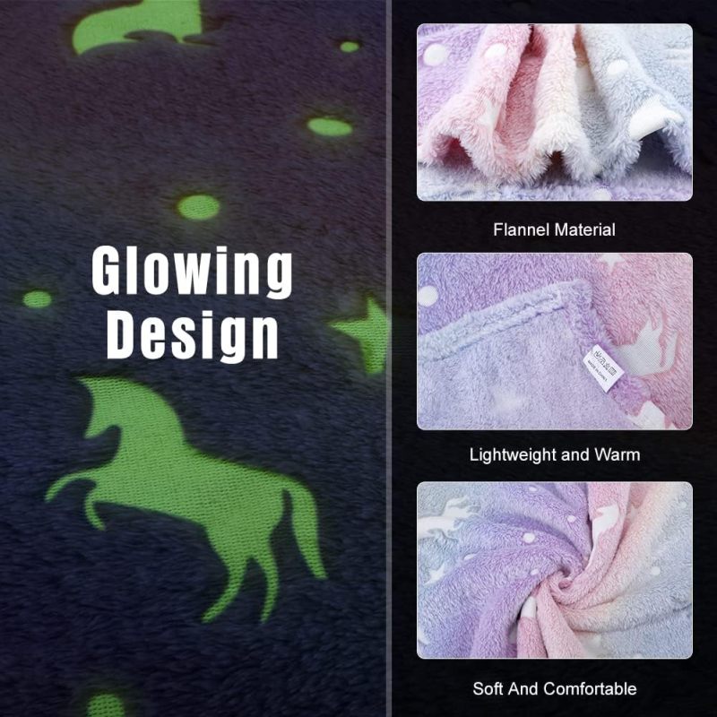 Glow In The Dark Blanket: Pink Cozy Soft Furry Throw Blanket - Star Kids Blanket for Kids Bedding, Gift For Kids - Image 4