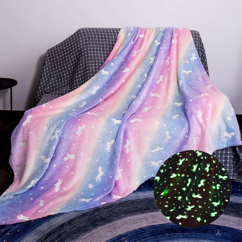 Glow In The Dark Blanket: Pink Cozy Soft Furry Throw Blanket - Star Kids Blanket for Kids Bedding, Gift For Kids - Image 1