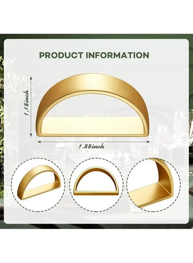 Napkin Rings, 10Pcs Gold Stainless Steel Napkin Ring Holders, Modern Design Ring Holder Metal Semicircle Serviette Buckles Metallic Adornment, for Table Settings Kitchen Dinner Party Wedding  - Image 4