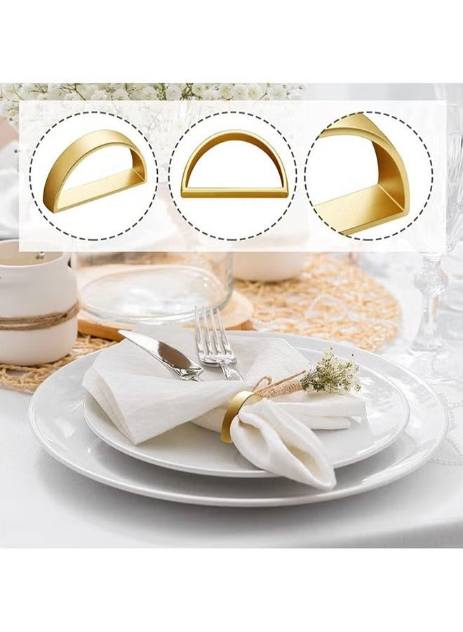 Napkin Rings, 10Pcs Gold Stainless Steel Napkin Ring Holders, Modern Design Ring Holder Metal Semicircle Serviette Buckles Metallic Adornment, for Table Settings Kitchen Dinner Party Wedding  - Image 3