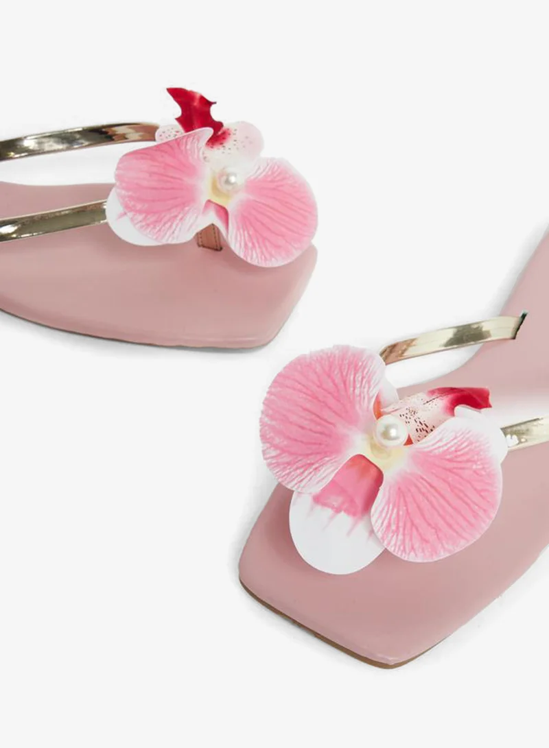 Styli  Women Pink Floral Flat Sandals for Women | Best Price UAE