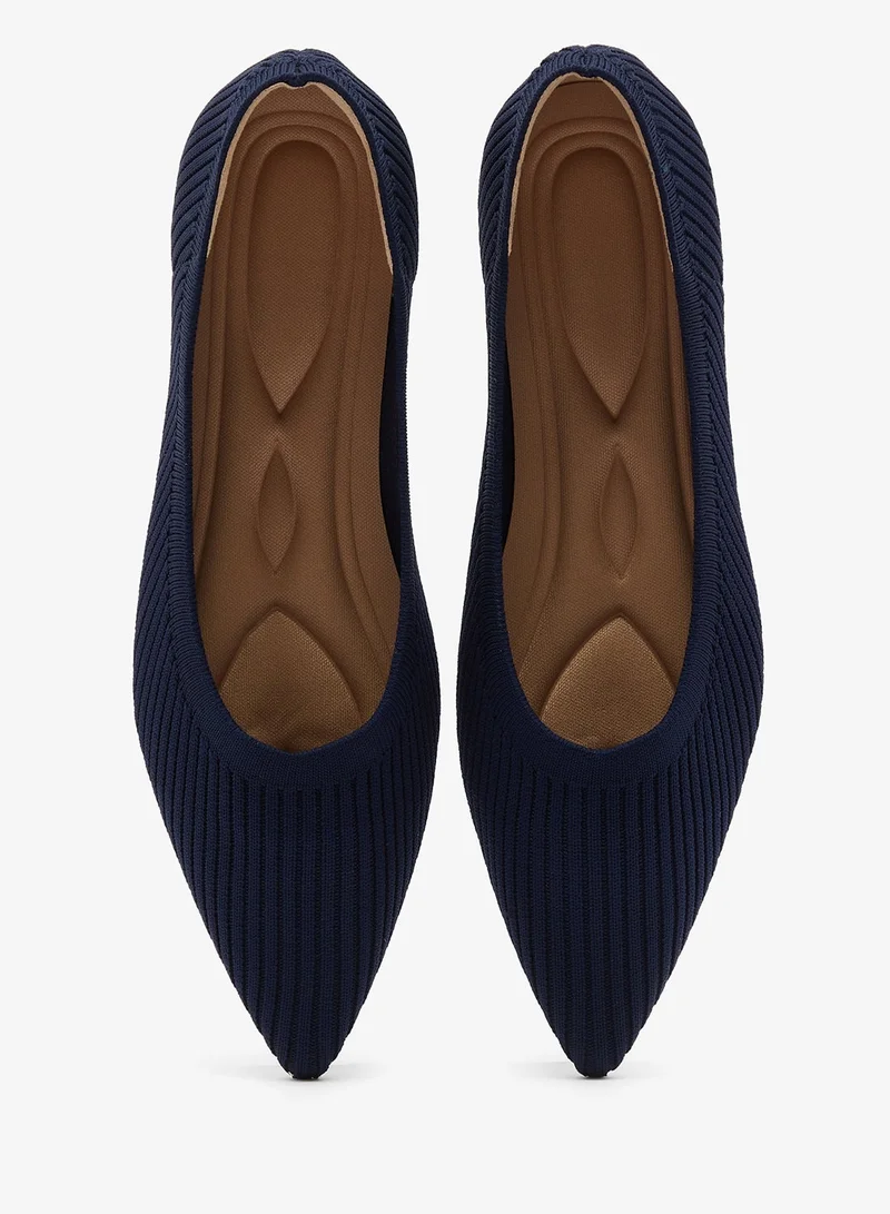 Ella Navy Blue Knitted Pointed Toe Ballet Flats for Women | Best Price UAE
