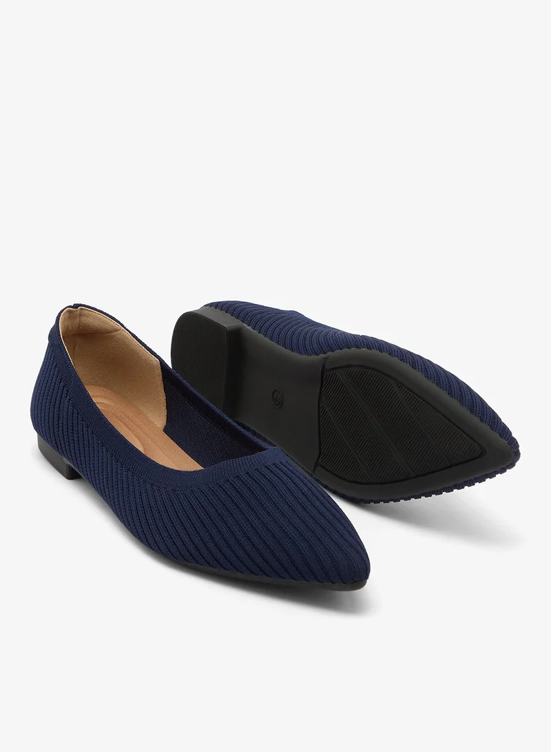 Ella Navy Blue Knitted Pointed Toe Ballet Flats for Women | Best Price UAE