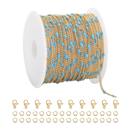 YOUBEIYEE 5 Meters Blue Bead Jewelry Making Chains Bulk Gold Plated Stainless Steel Twist Thin Chain Roll - Image 1