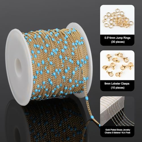 YOUBEIYEE 5 Meters Blue Bead Jewelry Making Chains Bulk Gold Plated Stainless Steel Twist Thin Chain Roll - Image 2
