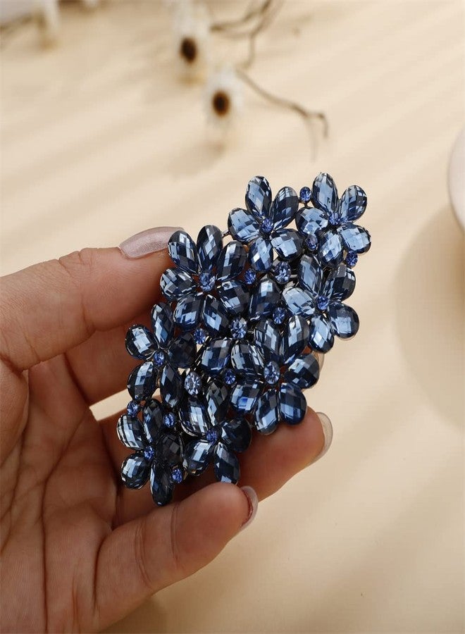 Aimimier Flower Crystal Hair Barrettes Fashion Rhinestone Alligator Snap Clips Hair Pins Luxury Wedding Hair Accessories for Women (Purple) - Image 3