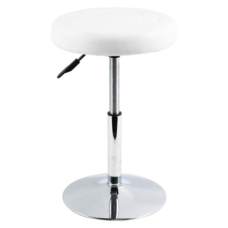 FURWOO Short Round PU Leather Shop Stool Chair Height Adjustable Step Stool Office Chair Vanity Stool Small White - Image 1