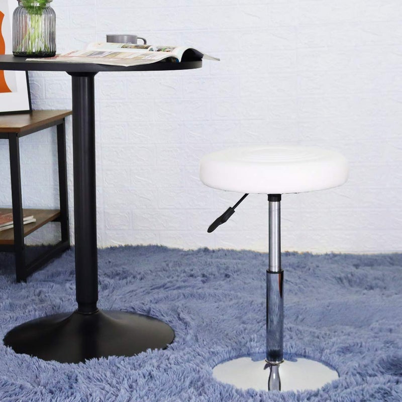 FURWOO Short Round PU Leather Shop Stool Chair Height Adjustable Step Stool Office Chair Vanity Stool Small White - Image 2