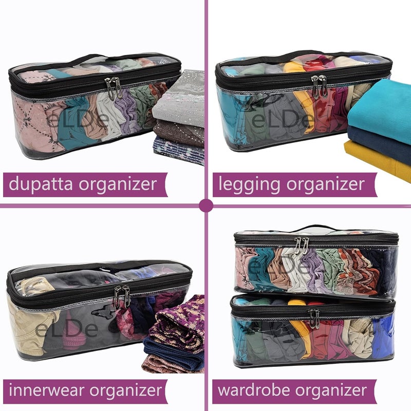 ELDE Pack of 2 Innerwear Organizer for Wardrobe Legging Storage Bag Dupatta Organizer Storage Bag, Storage Pouch for Travel, Wardrobe Organiser for Storage, Undergarment Organiser for Women (2) - Image 2