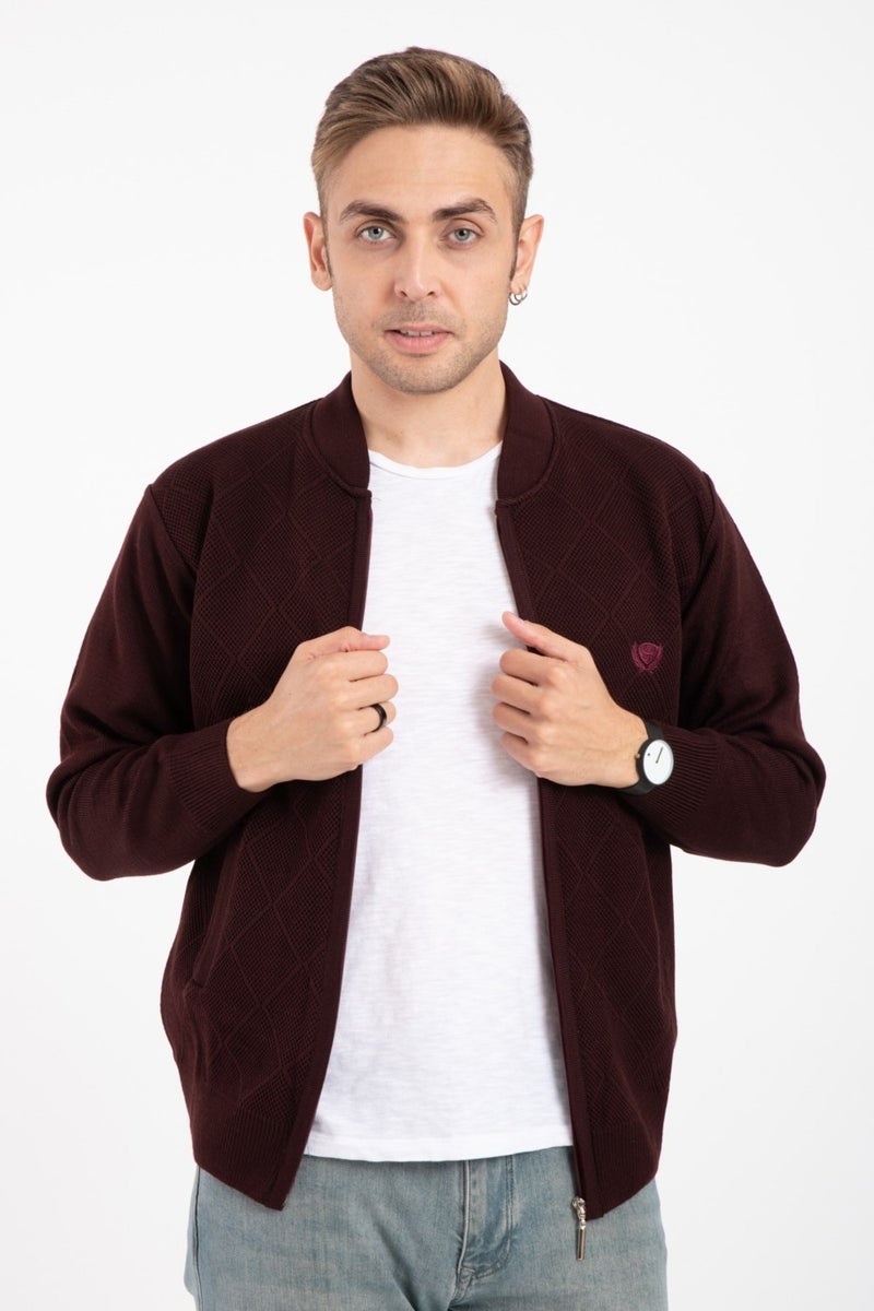 Mutlu City Men's Middle Age and Above Knitwear Acrylic Zippered Winter Father's Cardigan 2073-Burgundy  - Image 4