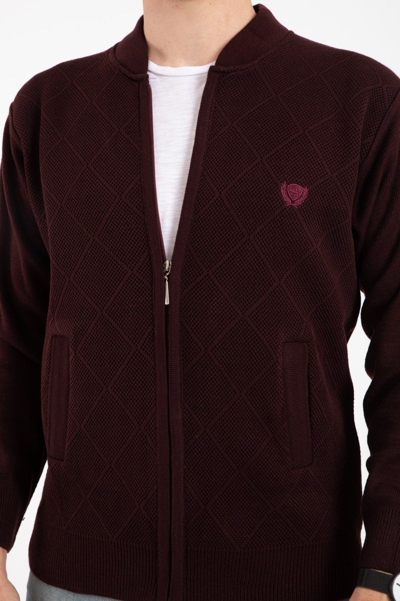 Mutlu City Men's Middle Age and Above Knitwear Acrylic Zippered Winter Father's Cardigan 2073-Burgundy  - Image 5