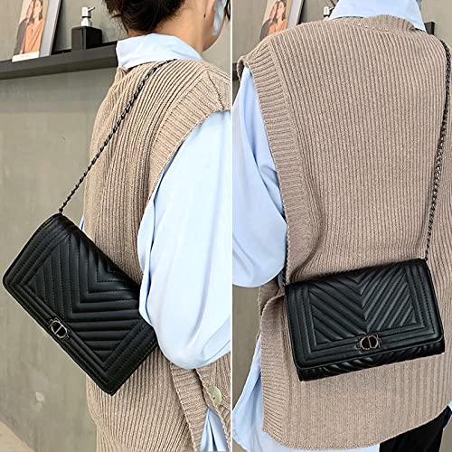 Voikukka Leather Crossbody Bag for Women Quilted Purses Small Black Crossbody Purse with Chain Strap Clutch Cross Body Phone Bags Designer Mini Flap Bag Ladies Handbags - Image 4
