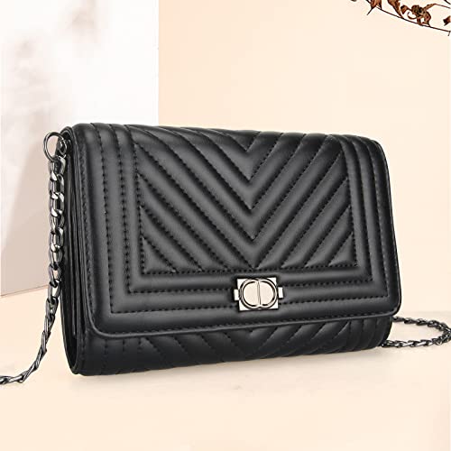Voikukka Leather Crossbody Bag for Women Quilted Purses Small Black Crossbody Purse with Chain Strap Clutch Cross Body Phone Bags Designer Mini Flap Bag Ladies Handbags - Image 2