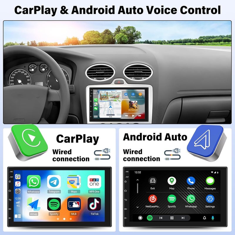 UNITOPSCI Double Din CarPlay Android Auto Car Stereo with Bluetooth 7 Inch Touch Screen FM Radio - Image 2