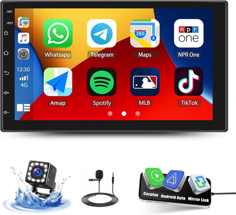 UNITOPSCI Double Din CarPlay Android Auto Car Stereo with Bluetooth 7 Inch Touch Screen FM Radio - Image 1