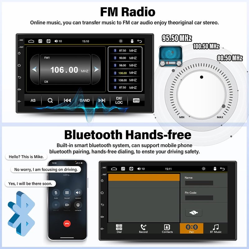 UNITOPSCI Double Din CarPlay Android Auto Car Stereo with Bluetooth 7 Inch Touch Screen FM Radio - Image 5