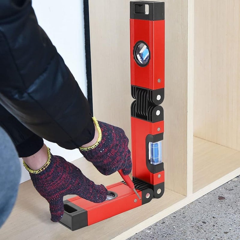 Red Aluminum Alloy Folding Level 3 Section Adjustable Angle Measuring Tool 17 Inch - Image 3