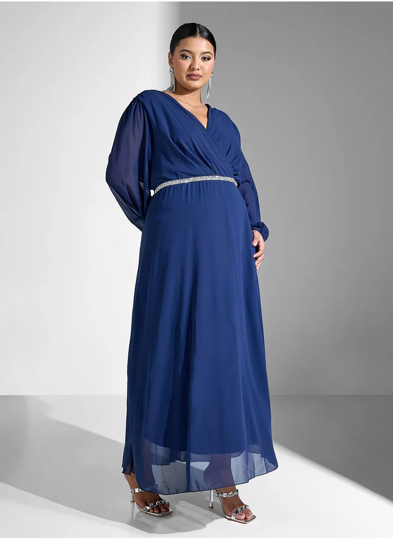 خزانة Plus size puff sleeve dress with surplice neck