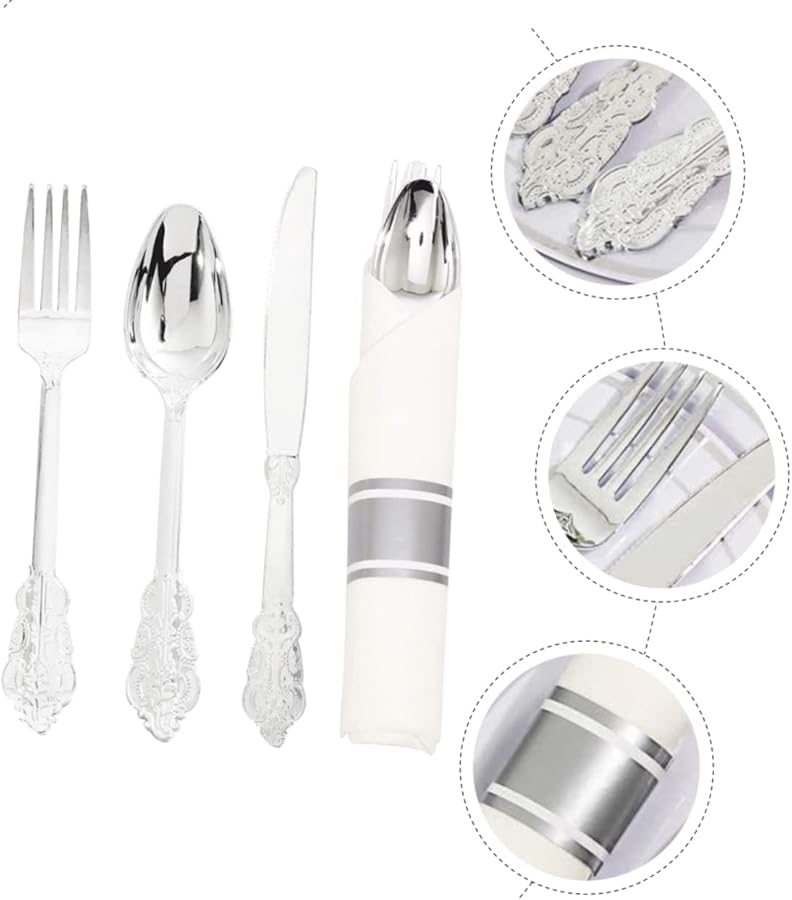 Disposable Party Cutlery Set 2 Sets Plated Forks Spoons Napkins Elegant Dining Housewarming Picnics Events - Image 4