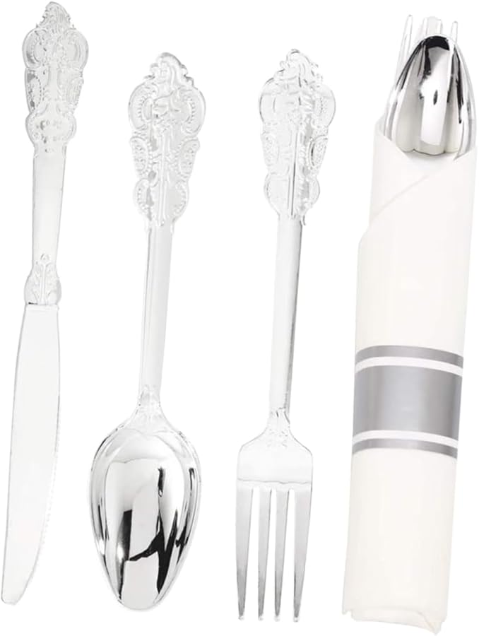 Disposable Party Cutlery Set 2 Sets Plated Forks Spoons Napkins Elegant Dining Housewarming Picnics Events - Image 2