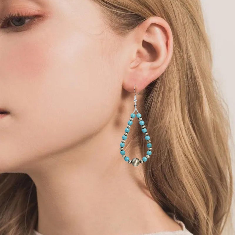 JMScape 4 PCS Western Turquoise Jewelry for Women Boho Vintage Navajo Pearl Necklace Earring Bracelet Ring Set Country Cowgirl Accessories for Gift (E-Blueï¼ˆNo Ringï¼‰) - Image 4