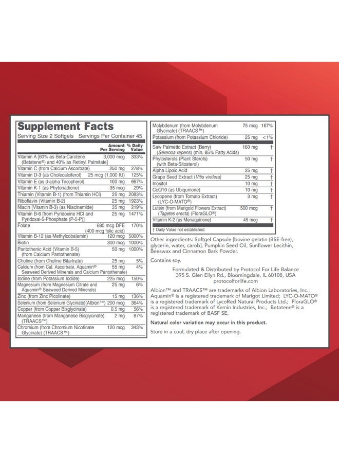 PROTOCOL FOR LIFE BALANCE Ortho Multi Softgels for Men - Multivitamin for Prostate Health - with Saw Palmetto, Zinc & CoQ10 - Men Daily Multivitamin - Iron Free - 90 Softgels - Image 2