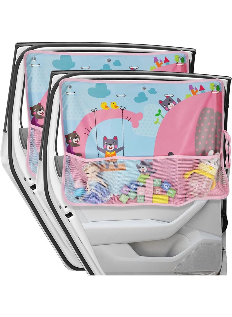 Zikra حاجب شمس للسيارة للنوافذ للأطفال، 2 عبوة حاجبات شمس كاملة للنوافذ الجانبية مع جيب تخزين، ستارة نافذة السيارة لحماية الأطفال من الشمس/الحرارة/أشعة UV - Image 1