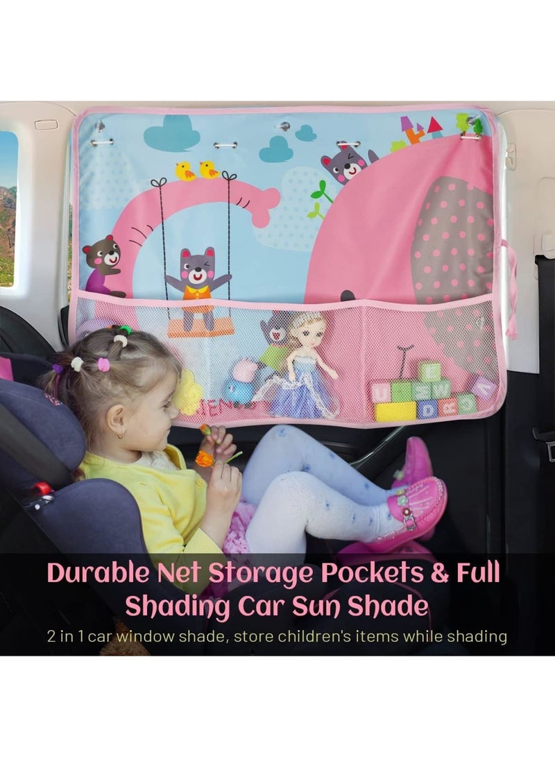 Zikra حاجب شمس للسيارة للنوافذ للأطفال، 2 عبوة حاجبات شمس كاملة للنوافذ الجانبية مع جيب تخزين، ستارة نافذة السيارة لحماية الأطفال من الشمس/الحرارة/أشعة UV - Image 2